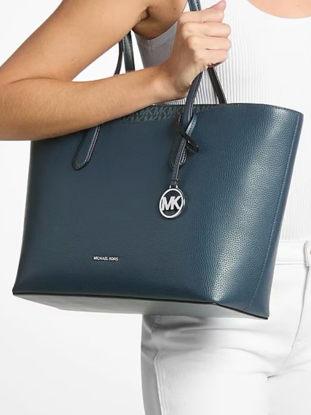 Michael Kors Arden Large Pebbled Leather Tote Bag Admiral Navy Blue - Picture 5 of 16